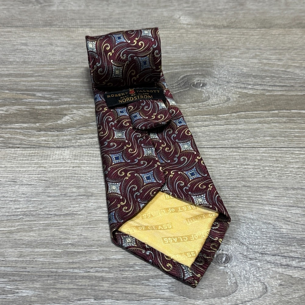 Robert Talbott Nordstrom Handmade Luxury 100% Silk Neck Tie Paisley Burgandy USA - Picture 10 of 10